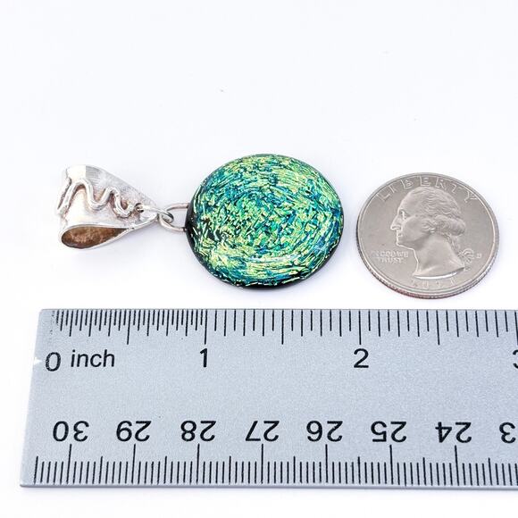 Vintage Sterling Silver 925 Blue Green Dichroic Glass Pendant - Picture 6 of 6